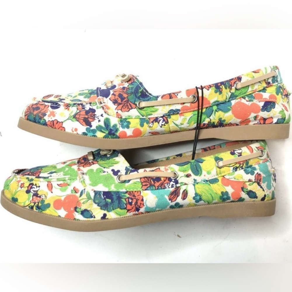 Mickey Mouse Disney Floral Boat Shoes Womens 8